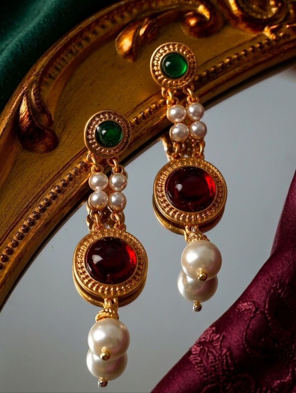 Vintage-Inspired Faux Pearl & Colorful Stone Dangle Earrings